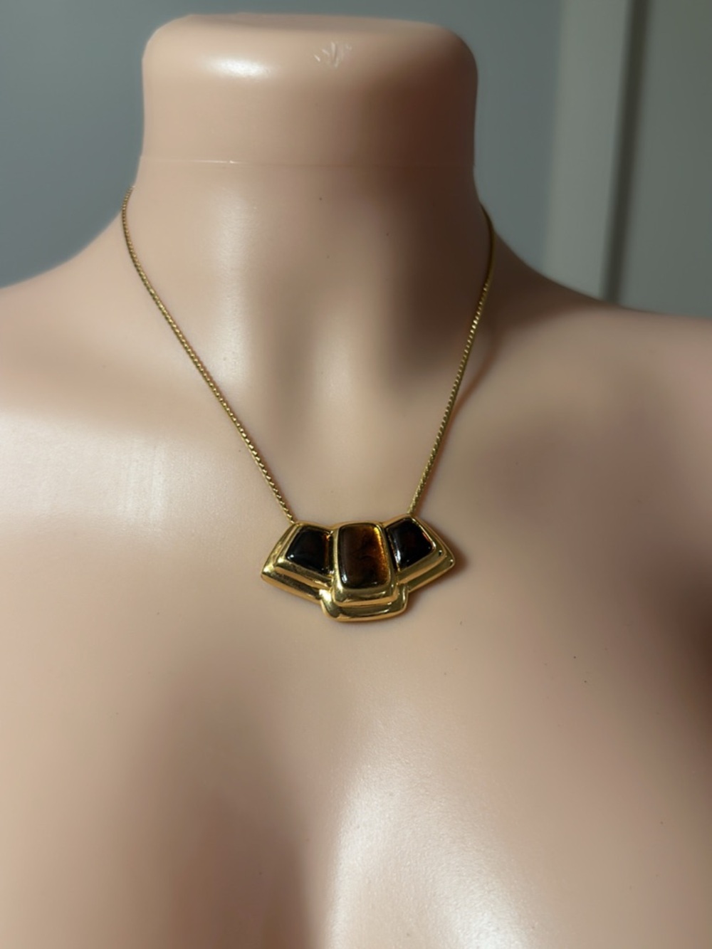 Trifari Gold-Tone Necklace with Dark Brown Inset Accents